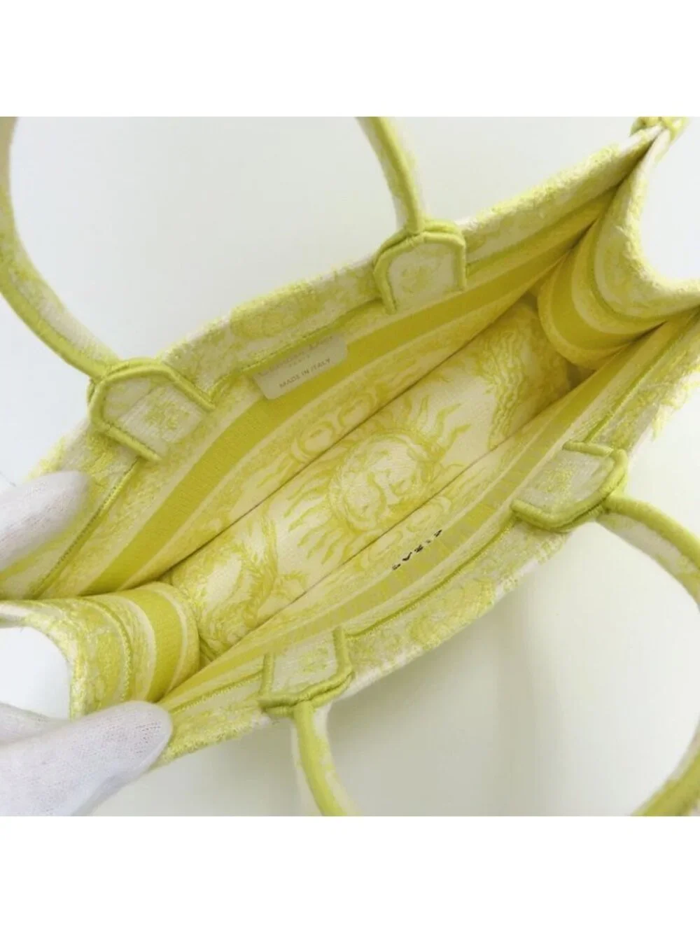 Christian Dior Book Tote Mini M1255 Zecq Handbag Yellow Canvas - Picture 5 of 10